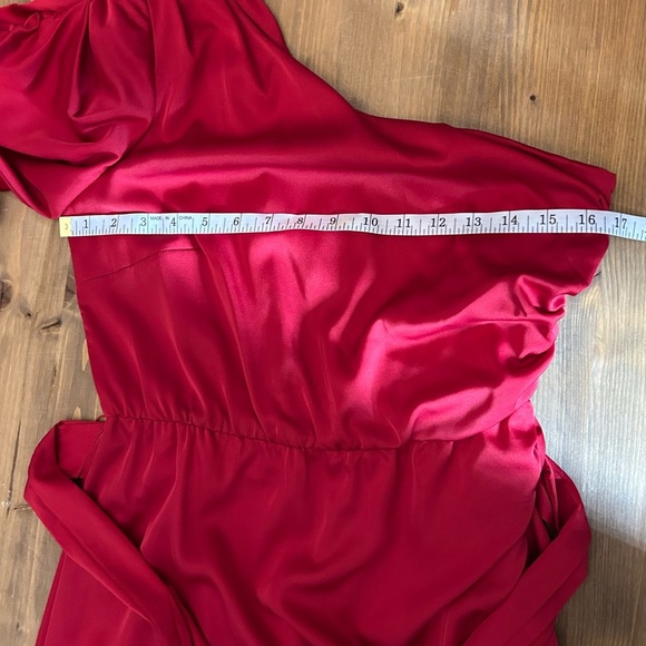 AMUR Red Topanga One-Shoulder Faux Wrap Sexy Cocktail Evening Holiday Dress Sz 2 - Picture 8 of 16